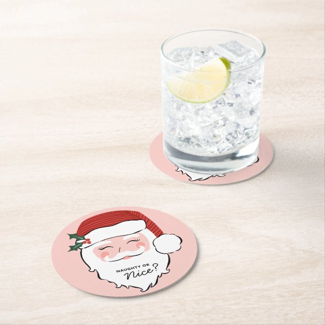 Cheerful Santa | Naughty eller Nice Underlägg Papper Rund (Insitu)