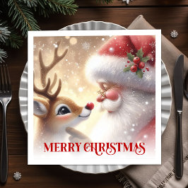 Cheerful Santa Rudolph Holiday Dinner Napkins Xmas Pappersservett