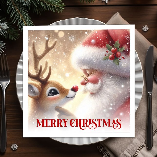 Cheerful Santa Rudolph Holiday Dinner Napkins Xmas Pappersservett (Cheerful Santa Rudolph Holiday Dinner Napkins Christmas)