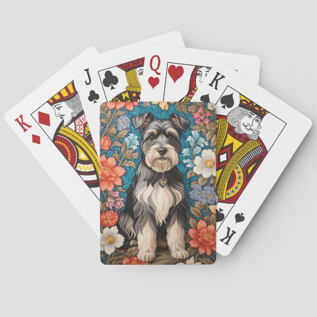 Cheerful Schnauzer William Morris Inspired Floral Casinokort (Baksidan)