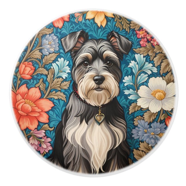 Cheerful Schnauzer William Morris Inspired Floral Knopp (Framsidan)