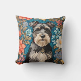 Cheerful Schnauzer William Morris Inspired Floral Kudde