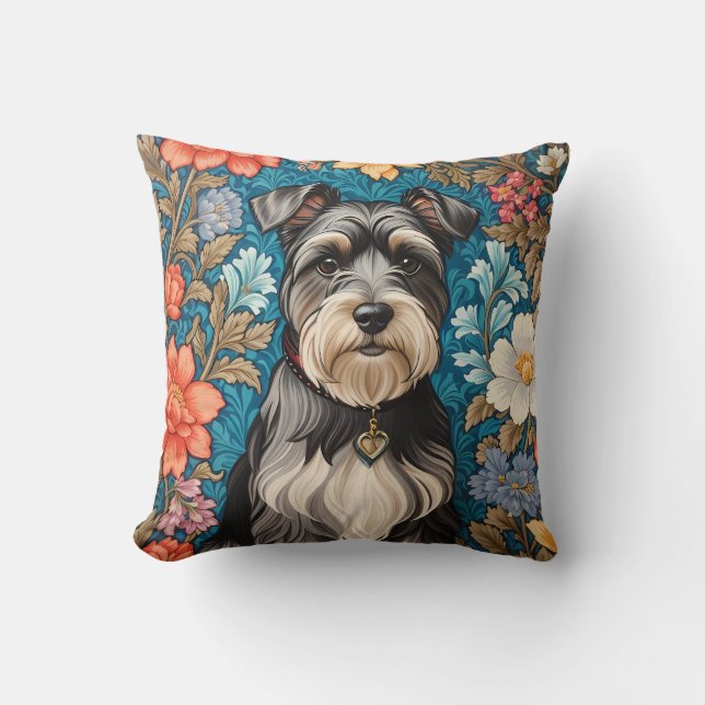 Cheerful Schnauzer William Morris Inspired Floral Kudde (Framsida)