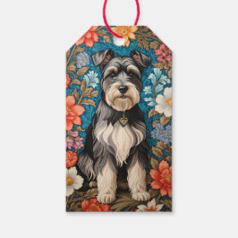 Cheerful Schnauzer William Morris Inspired Floral Presentetikett