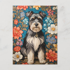 Cheerful Schnauzer William Morris Inspired Floral Vykort