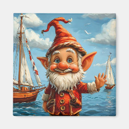 Cheerful Sea Gnome: Hälsning vid Pier. Magnet