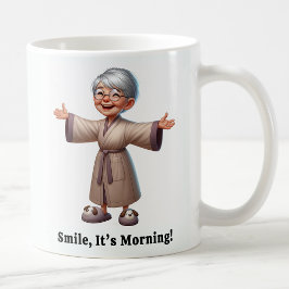Cheerful Senior Citizen i en Mysigt Robe Kaffemugg