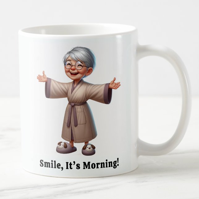 Cheerful Senior Citizen i en Mysigt Robe Kaffemugg (Skapare uppladdad)