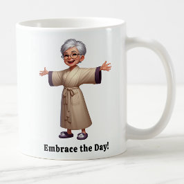 Cheerful Senior Citizen i en Mysigt Robe Kaffemugg