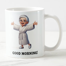 Cheerful Senior Citizen i en Mysigt Robe Kaffemugg