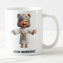 Cheerful Senior Citizen i en Mysigt Robe Kaffemugg