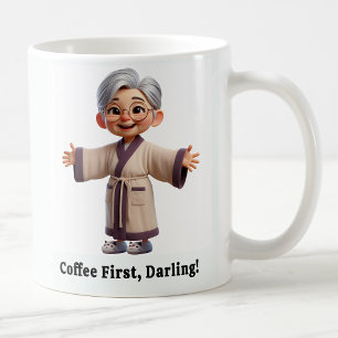 Cheerful Senior Citizen i en Mysigt Robe Kaffemugg