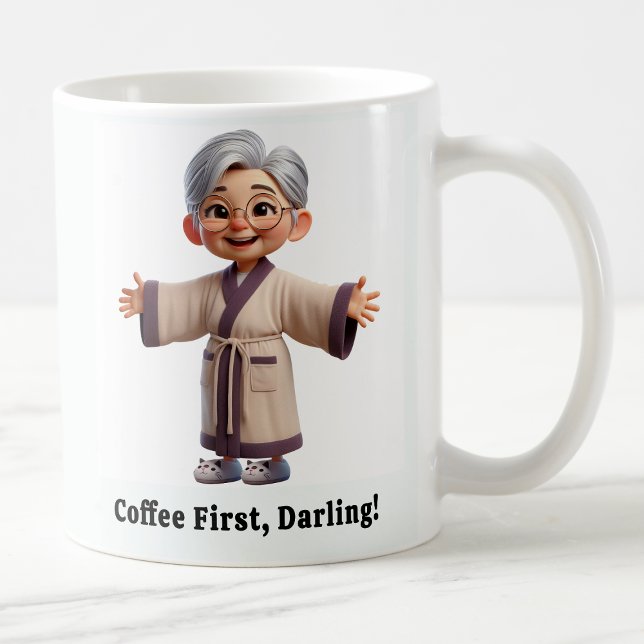 Cheerful Senior Citizen i en Mysigt Robe Kaffemugg (Skapare uppladdad)