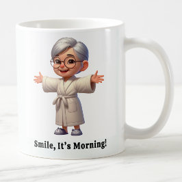 Cheerful Senior Citizen i en Mysigt Robe Kaffemugg