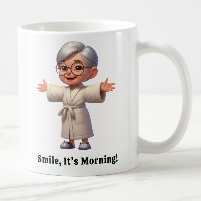 Cheerful Senior Citizen i en Mysigt Robe Kaffemugg (Skapare uppladdad)
