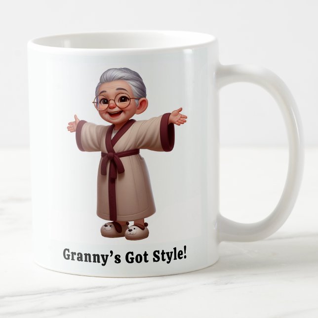Cheerful Senior Citizen i en Mysigt Robe Kaffemugg (Skapare uppladdad)