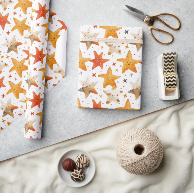 Cheerful Smiling Red and Gult Stars Kids Presentpapper (Hantverk)