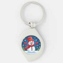 Cheerful Snögubbe i Red Scarf och Hat Swirl Silverfärgad Nyckelring