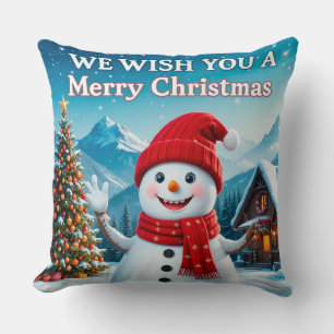 Cheerful Snögubbe som önskar God jul Kudde