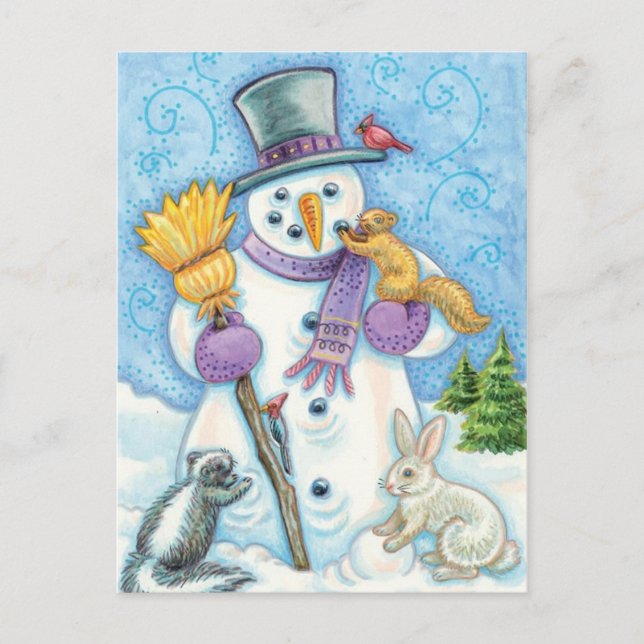 Cheerful snögubbe vykort (Framsida)