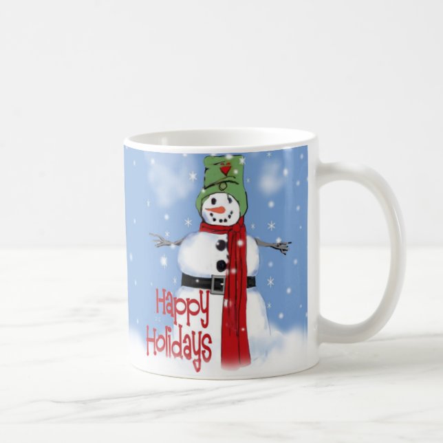 Cheerful Snowman with Hat and Red Scarf Snow Art  Kaffemugg (Höger)