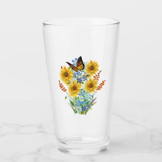 Cheerful Solros och Butterfly Bouquet Kitchen Glaskopp (Framsida)