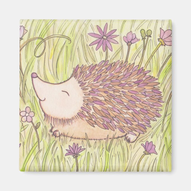 Cheerful Springtime Hedgehog Magnet (Framsidan)