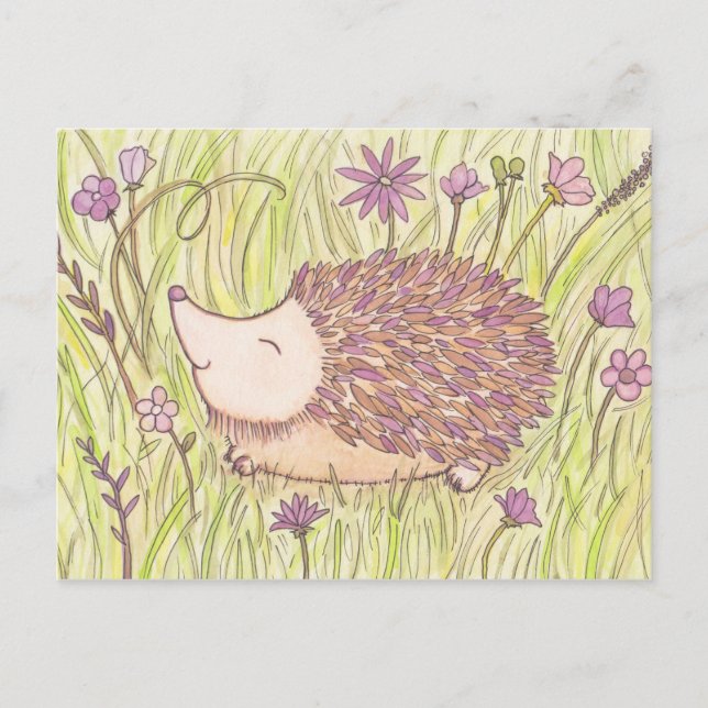 Cheerful Springtime Hedgehog Vykort (Framsida)