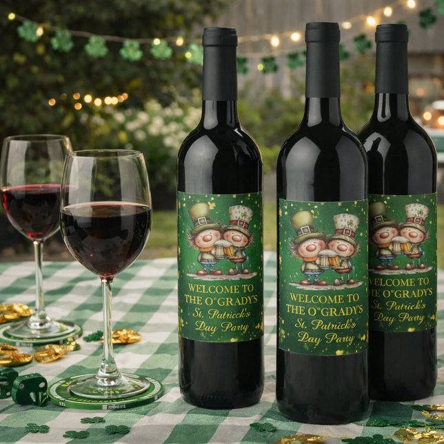 Cheerful St. Patrick’s Day Party Illustration Vinflaska Etikett (Skapare uppladdad)