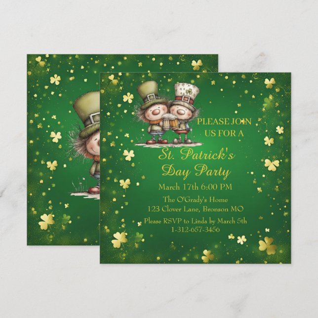 Cheerful St. Patrick’s Day Party Invitation  Inbjudningar (Fram/baksida)