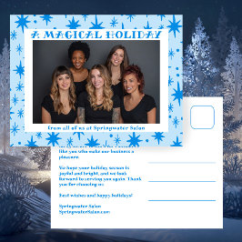 Cheerful Stars Blue Christmas Custom Business Helg Vykort