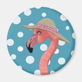 Cheerful Summer Flamingo Blue Polka Dot sommar hat Magnet