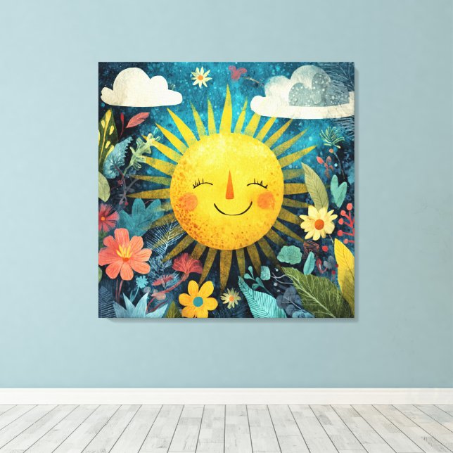 Cheerful Sun Over Flower Garden Canvastryck (Insitu (trägolv))