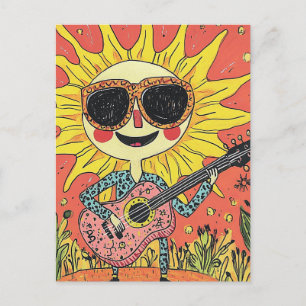 Cheerful Sunshine Spela Guitar i en blå skjorta Vykort
