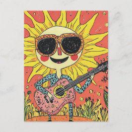 Cheerful Sunshine Spela Guitar i en blå skjorta Vykort
