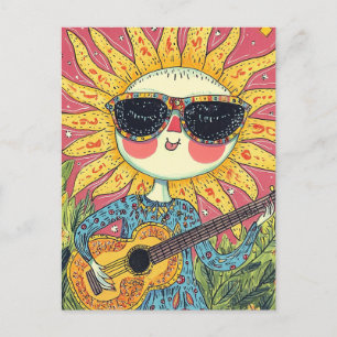 Cheerful Sunshine Spelar Guitar Vykort