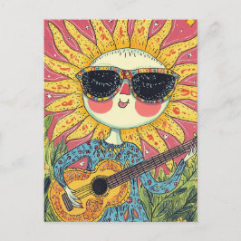 Cheerful Sunshine Spelar Guitar Vykort