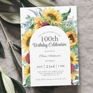 Cheerful Sunwers Botanical 100:e Födelsedagsfesten Inbjudningar