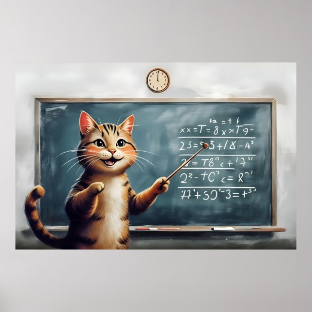 Cheerful Tabby katt undervisningsmatematik i klass Poster (Framsidan)