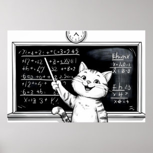Cheerful Tabby katt undervisningsmatematik i klass Poster