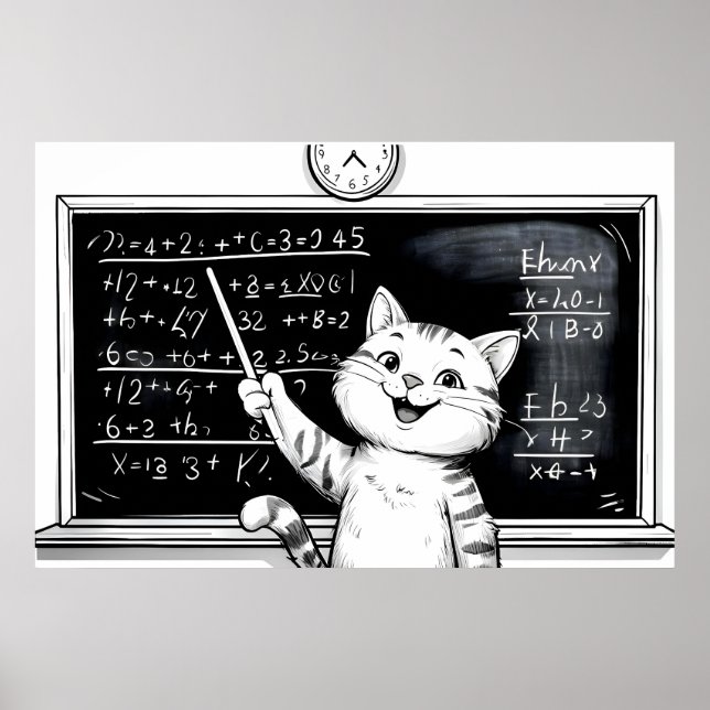 Cheerful Tabby katt undervisningsmatematik i klass Poster (Framsidan)