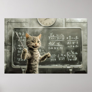 Cheerful Tabby katt undervisningsmatematik i klass Poster