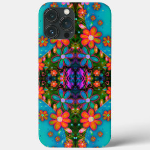 Cheerful Teal Blommönster Whimsical Boho Cute