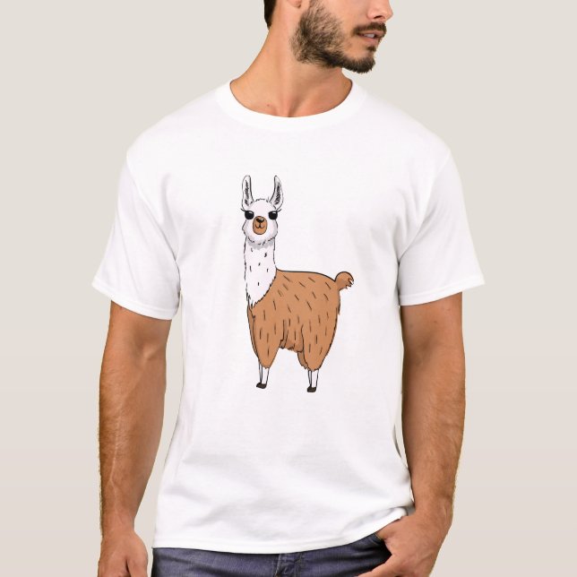 Cheerful Tecknad Llama - Bright Animal T Shirt (Framsida)