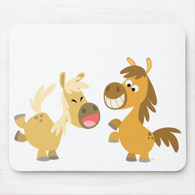 Cheerful Tecknad Ponies Mousepad Musmatta (Framsidan)