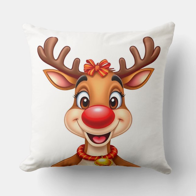 Cheerful Tecknad Renor med Red Nose Kudde (Framsida)