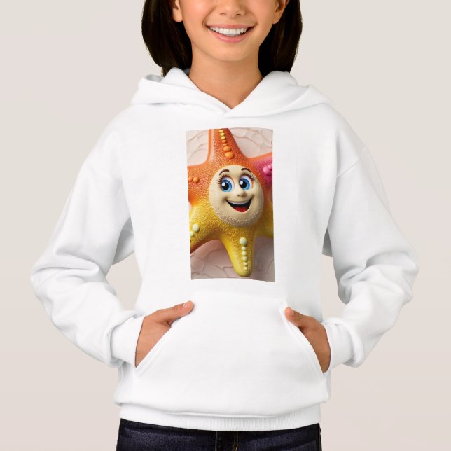 "Cheerful Tecknad Starfish" Hoodie T Shirt (Framsida)