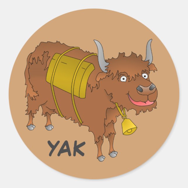 Cheerful tecknad yak runt klistermärke (Framsida)