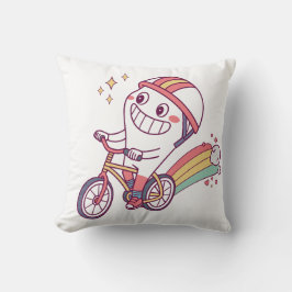 Cheerful Tecknade figurer på Cycle med regnbåge Kudde