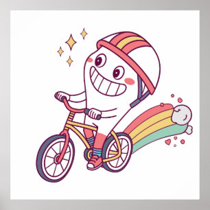 Cheerful Tecknade figurer på Cycle med regnbåge Poster